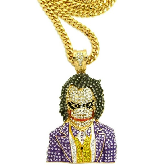 Hip Hop Iced Out Gold PT THE JOKER Pendant w/ 6mm - Picture 1 of 4
